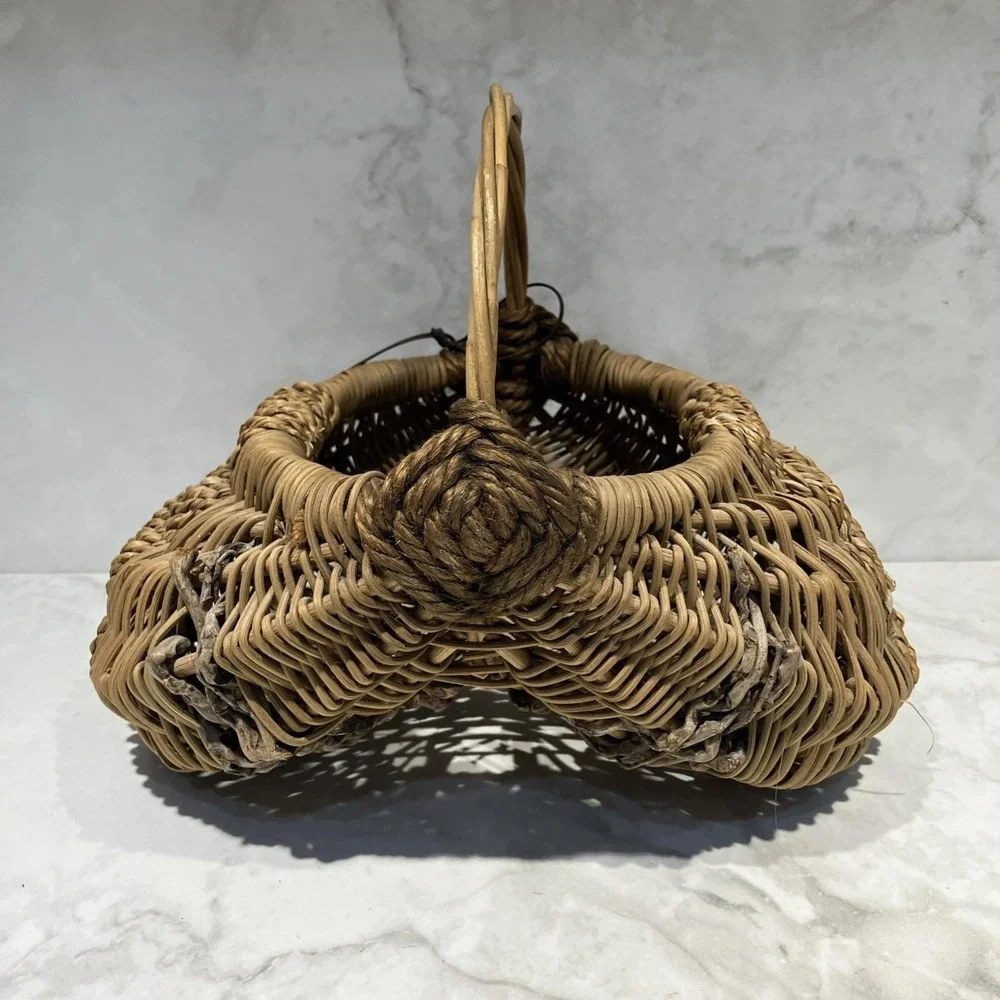 Vintage Woven Buttocks/Butt Basket Primitive Folk Art Rustic Egg Gathering Boho